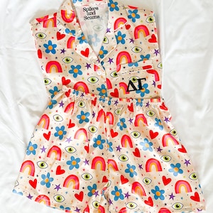 GREEK LETTERS| Delta Gamma pajamas, Delta Gamma, sorority pajamas, bid day, pattern pajamas, Delta Gamma shirts, sorority gift basket, rush