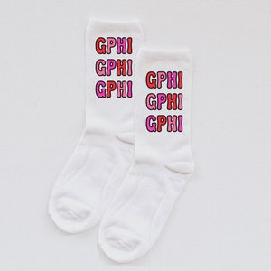 Gamma Phi Beta, GPhi, sorority socks, recruitment, custom socks, sorority, bid day, custom, rush, big little reveal, sorority gift, socks