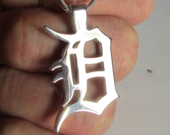 Old English "D" pendant, .925 Silver, 7.5 grams, Big 1 1/4 inch by 7/8 inch. Go Detroit! Cad/Cam designed/made by Kris. Chain not included
