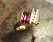 14KYG Rhodolite Garnet Diamond Ring Size 6.5 5x7mm 1.22ct AAA Rhodolite Garnet 5 Natural Diamonds .14ct. Artisan Unique Statement Ring