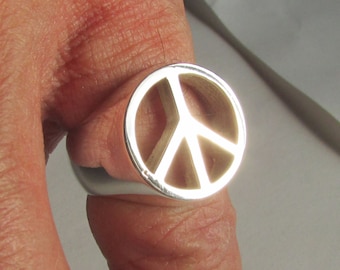 Peace ring/ Peace Sign ring/ Sterling Silver Ring/ Size 8.0/ 9.0 grams/ Cad/Cam design, 3D printed model/ Well made silver ring