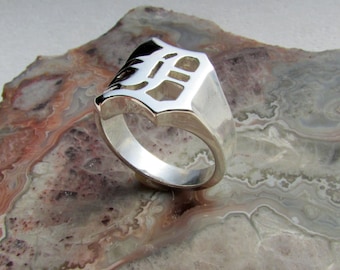 Old English D ring .925 Silver 7.5 gr, Size 6.5, 14mm wide at top, Cad/hand carved. His and hers available, Artisan Handmade Original Design