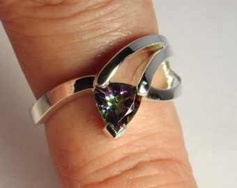 Mystic Topaz Ring/ Mystic Topaz Silver Ring/ Size 7.5 / 6mm Trillion Topaz/ Sterling Silver/ Unique Artisan Handmade Original Ring Design