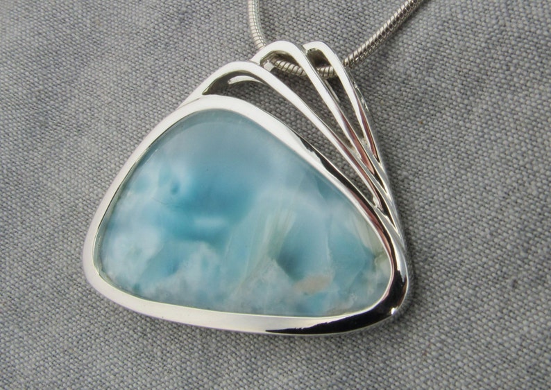 Larimar Cab Pendant 925 Silver Big 38x25mm Cabochon Custom Gemstone And Made By Kris 1 75x1 5 Inches Overall 14 Grams Tw