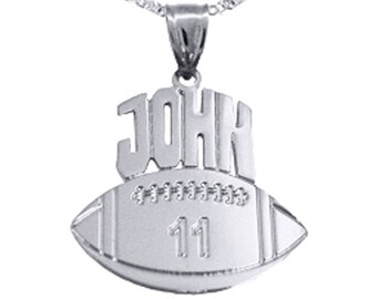 Football Pendant Sterling Silver Personalized Football Name Number 1.25 inch Handcrafted USA