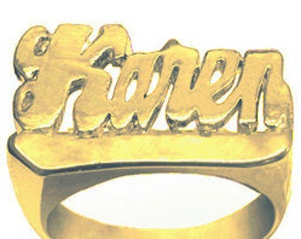 Name Ring 24K Gold Plated Sterling Silver Personalized Name Ring with Name of Your Choice Size 5 thru 10 Made in USA