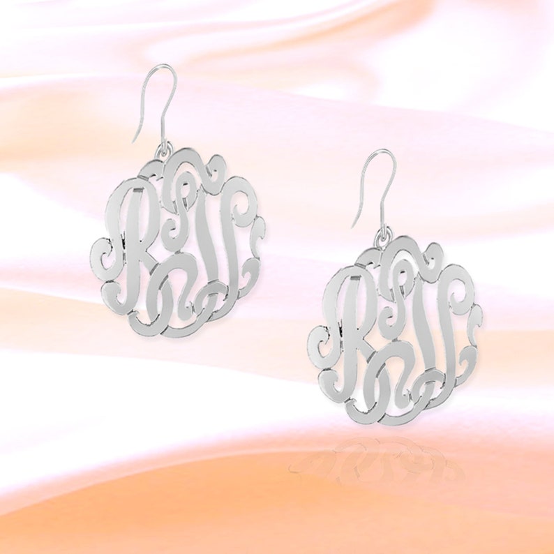 Monogram Earrings .75 inch Sterling Silver Handcrafted Personalized Monogram Initial Earrings French Wire Earrings Gift Made in USA image 3