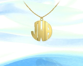 14K Yellow Gold Block Monogram Necklace - .5 inch 14K Yellow Gold Monogram - Handcrafted Designer - Initial Monogram Necklace - Made in USA