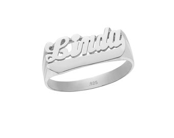 Anneau de nom - 925 Bague en argent sterling - Bague de nom personnalisée - Bague de nom personnalisée avec nom de votre choix Taille 4 à 12 - Fabriqué aux États-Unis