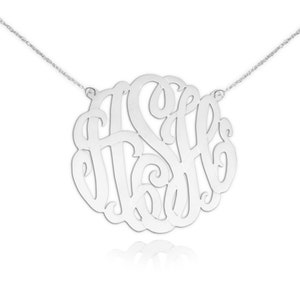 Sterling Silver Personalized Monogram Necklace Initial Pendant - Handcrafted 1.5 inch - Made in USA