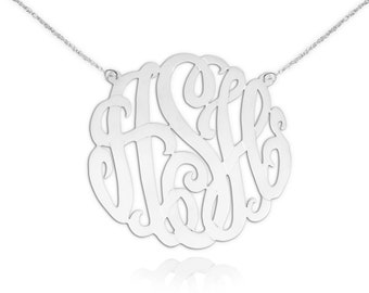 Monogram Necklace - 1.5 inch Sterling Silver Handcrafted Designer - Custom Monogram - Personalized Monogram - Initial necklace - Made in USA