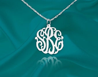 Monogram Necklace - .5 inch Sterling Silver - Custom Monogram Necklace - Personalized Monogram Necklace - Initial necklace - Made in USA