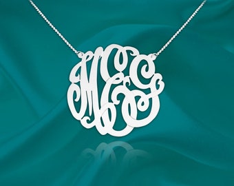 Monogram Necklace 1 inch Sterling Silver Handcrafted Personalized Initial Necklace - Made in USA