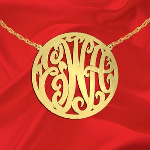 Personalized Circle Border Monogram Necklace - 2 inch 24K Gold Plated Sterling Silver - Handcrafted Designer - Gifts for Her - Made in USA