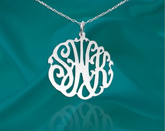 Monogram Pendant  - Sterling Silver - Handcrafted Designer - Personalized Initial Pendant -  Bridesmaids Gift - Gift for her - Made in USA