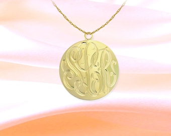 Monogram Disc Pendant - Hand Engraved - 24K Gold Plated Sterling Silver - Personalized Initial Disc Necklace - Monogrammed Gift Made in USA