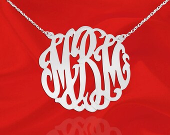 Monogram Necklace - 1.5 inch Sterling Silver - Handcrafted Designer - Personalized Monogram - Made in USA