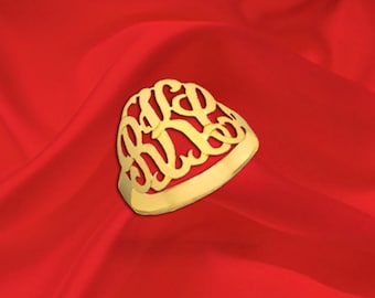 Monogram Ring 24K Gold Plated Sterling Silver Handcrafted Personalized Initial Ring Made in USA