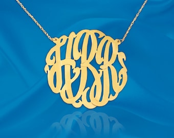 Monogram Necklace - 1.25 inch - Handcrafted Designer - 24K Gold Plated Sterling Silver - Personalized Initial Necklace - Made in USA