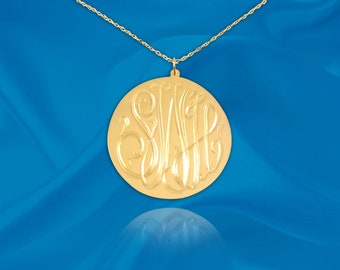 Monogram Disc Necklace - Personalized Initial Disc Necklace - 24K Gold Plated Sterling Silver - Monogram Disc - Gift for her - Made in USA