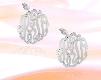 Monogram Earrings - .5 inch Sterling Silver Handcrafted Personalized Initial Earrings - Made in USA