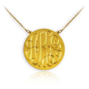 Monogram Necklace 1.5 inch 24K Gold Plated Sterling Silver Hand Engraved Personalized Initial Necklace