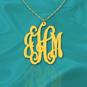 Vine Monogram Necklace - 1.25 inch 24K Gold Plated Sterling Silver -  Handcrafted Cutout - Personalized Initial Necklace - Made in USA