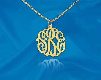 Dainty Monogram Necklace - .5 inch 24K Gold Plated Sterling Silver - Personalized Monogram Pendant - Initial Necklace - Gifts - Made in USA