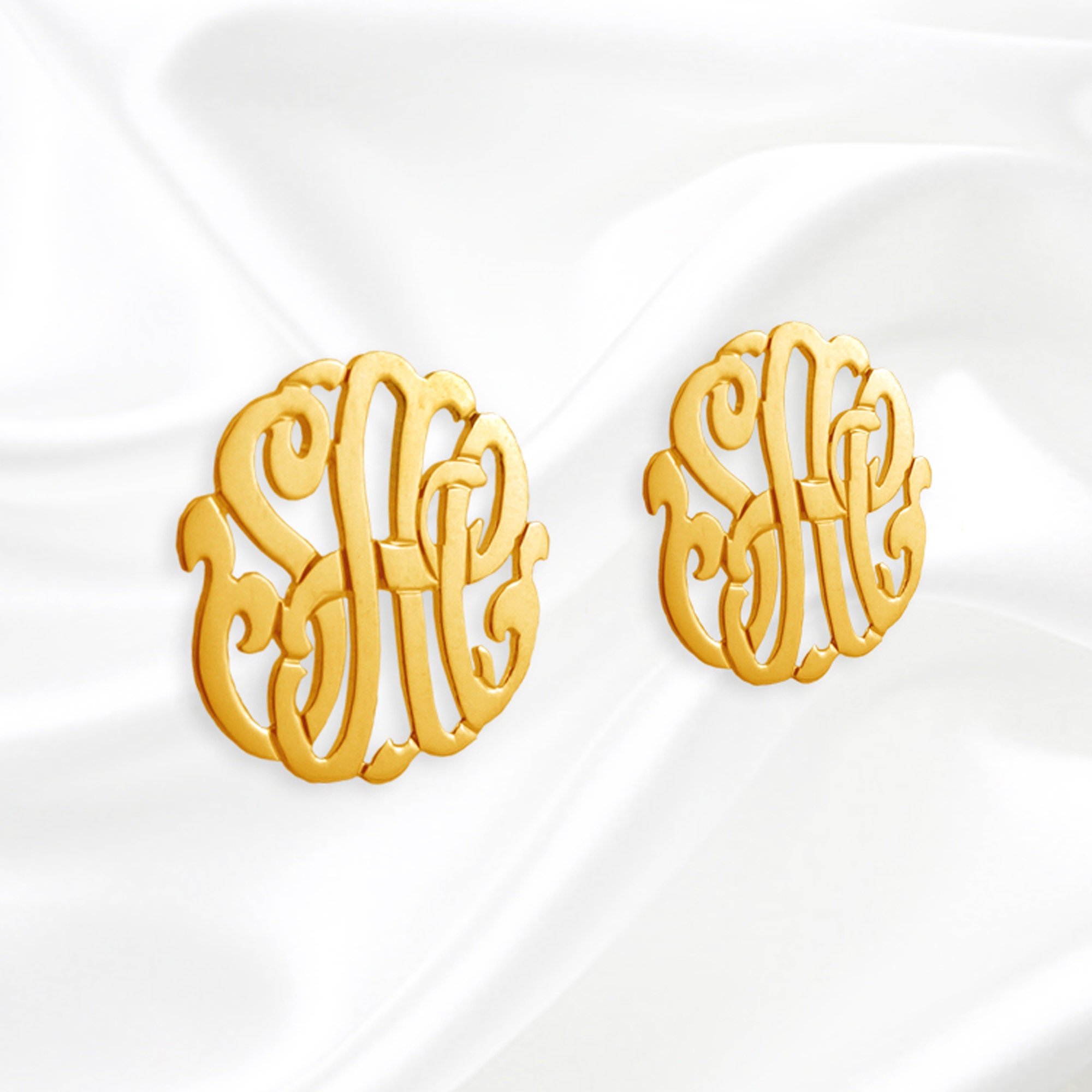 Monogram Earrings 14K Gold .5 Inch Handcrafted Designer Initial