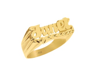 Name Ring with Diamond Cut Design - 24K Gold Plated Sterling Silver - Personalized Ring - Customized Name Ring - Name Band - Made in USA