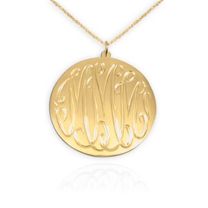 Monogram Disc Pendant Hand Engraved 24K Gold Plated Sterling Silver Personalized Initial Disc Necklace Monogrammed Gift Made in USA image 5
