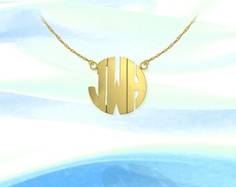 Monogram Necklace .75 inch 24K Gold Plated Sterling Silver Personalized Initial Necklace Handcrafted USA