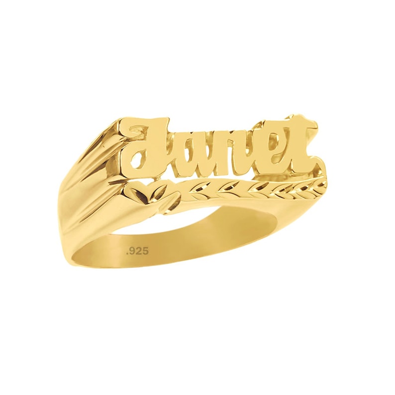 Name Ring with Diamond Cut Design 24K Gold Plated Sterling Silver Personalized Ring Customized Name Ring Name Band Made in USA image 3