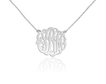 14K White Gold Monogram Necklace .5 inch - Handcrafted Designer - Personalized Initial Necklace - Made in USA