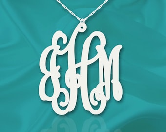 Interlocking Monogram Necklace 1.5 inch Sterling Silver Handcrafted Personalized Designer Initial Necklace - Made in USA