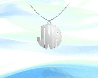 Monogram Necklace - 1/2 inch 14K White Gold - Handcrafted Personalized Monogram - Initial Necklace - Made in USA