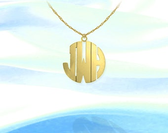 Block Monogram Necklace - .5 inch 24K Gold Plated Sterling Silver Handcrafted - Initial Monogram - Initial Necklace - Made in USA