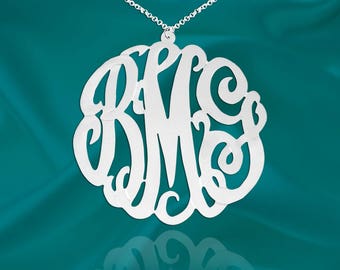 Sterling Silver Monogram Pendant - 1.75 inch - Personalized - Initial Necklace - Handmade in USA