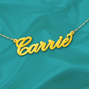 Name Necklace Carrie 24K Gold Plated Sterling Silver Handcrafted Designer Personalized Name Necklace Made in USA Goldplated Silver