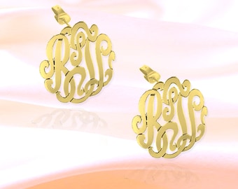 Monogram Earrings 14K Gold  - .5 inch Handcrafted Designer - Initial Earrings - 14k Gold Stud Earrings - Classic Gift  - Made in USA
