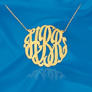 Monogram necklace - 1.25 inch Sterling silver 24K Gold Plated Handcrafted Designer - Initial Necklace - Personalized Monogram - Made in USA