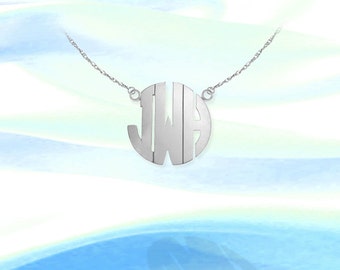 Block Initial Monogram Necklace - .75 inch Sterling Silver - Handcrafted Designer - Personalized Initial Necklace - Classic Gift Made in USA