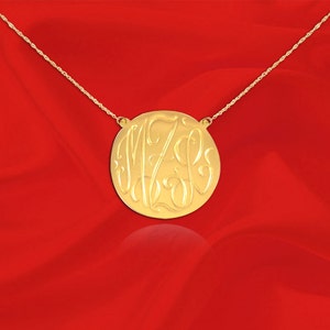 Personalized Hand Engraved Monogram Necklace .5 inch 24K Gold Plated Sterling Silver - Made in USA