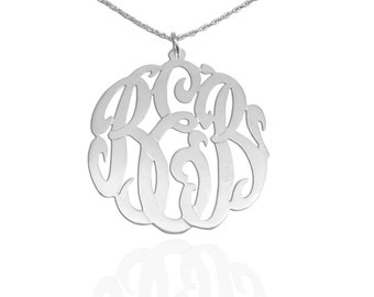 Monogram Necklace Silver - 1.25 inch Monogram Pendant - Personalized Monogram - Custom Monogram Necklace - Initial Necklace - Made in USA