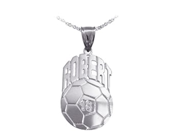 Soccer Sport Charm - 1 .25 pouces ballon de football personnalisé avec nom et numéro - Sterling Silver Soccer Ball - Cadeaux de sport - Fabriqué aux États-Unis