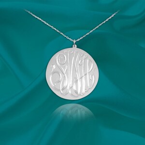 Hand Engraved Sterling Silver Monogram Necklace - Personalized Initial Disc .75 inch Made in USA