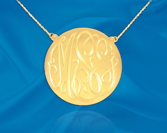 Monogram Disc Necklace - Personalized Disc Necklace - Handcrafted Designer - Customized Initials Monogram Disc Pendant - Made in USA