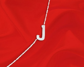 Seitlich Initiale Kette - Seitlich Buchstabe - Personalisierte Halskette - Sterling Silber - zierliche Halskette - Bold Letter Necklace - Made in USA
