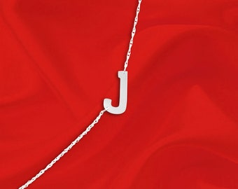 Sideways Initial Letter Necklace - Personalized Your Initial - Sterling Silver - Handcrafted in USA