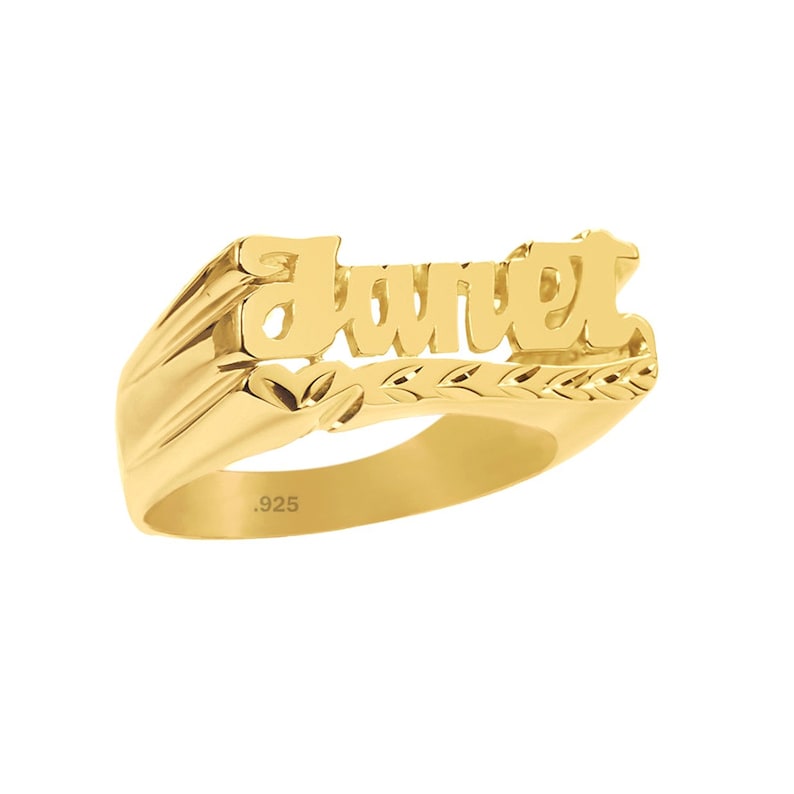 Name Ring with Diamond Cut Design 24K Gold Plated Sterling Silver Personalized Ring Customized Name Ring Name Band Made in USA image 2